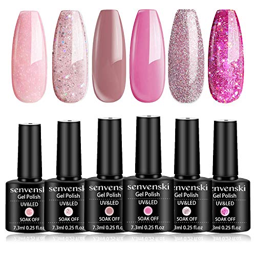 Senvenski Gel Nagellack Licht Rosa Pfirsich Rot Kirsche Rose Perle Glitzer UV LED Gift Set Kit Nagellack Kinder Mädchen (CS6-001) von senvenski