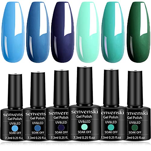 Senvenski Gel Nagellack Marine Royal Blau Armee Grün Teal Olive Smaragd Türkis Glitzer UV LED Gift Set Kit Nagellack Kinder Mädchen (CS6-011) von senvenski