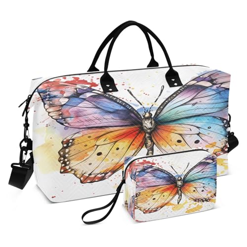 Cat Travel Duffle Gym Bag Starry Black Cat Weekender for Women with Toiletry Bag Travel, Butterfly 41, Einheitsgröße von senya