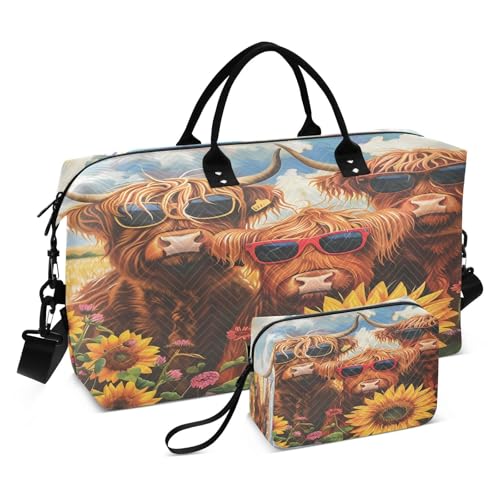 Cat Travel Duffle Gym Bag Starry Black Cat Weekender for Women with Toiletry Bag Travel, Hochlandkühe, Einheitsgröße von senya