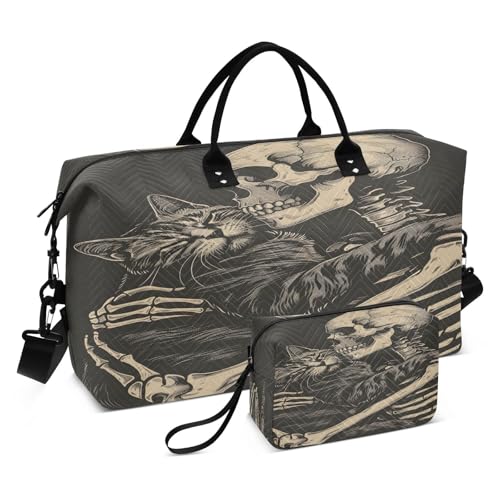 Cat Travel Duffle Gym Bag Starry Black Cat Weekender for Women with Toiletry Bag Travel, Skull 110, Einheitsgröße von senya