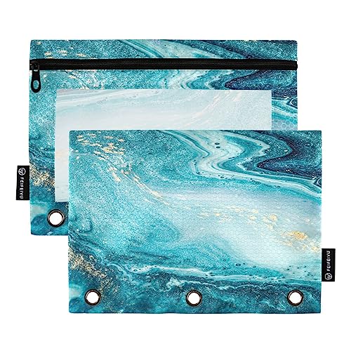 Ocean and Gold Sands Federmäppchen für 3-Ringbuch-Etui, transparentes Fenster, Schreibwaren-Tasche für Organizer, Büro, Alltag, College-Zubehör, 2 Stück von senya