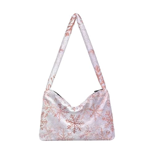 Plüsch Unterarmtasche Schneemann Schal Muster Flauschige Schultertasche Geldbörse Handtasche Damen Herbst Winter Tote, Rose Gold Snowflakes 2, Einheitsgröße von senya