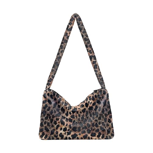 Plüsch-Unterarmtasche mit Schneemann-Schal-Muster, flauschige Umhängetasche, Handtasche, Damen, Herbst und Winter, Leopardenmuster 1, Einheitsgröße von senya