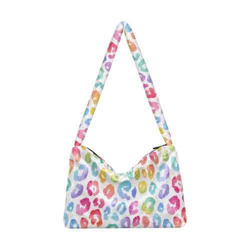 Plüsch-Unterarmtasche mit Schneemann-Schal-Muster, flauschige Umhängetasche, Handtasche, Damen, Herbst und Winter, Leopardenmuster 2, Einheitsgröße von senya