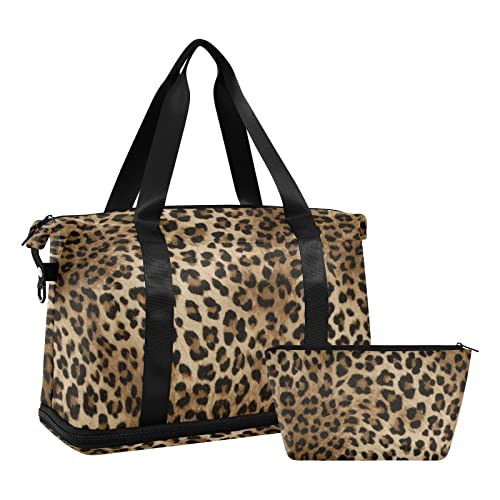 Weekender Tasche für Damen, Libelle, violett, Sporttasche, Reisetasche, Tragetasche mit Kulturbeutel, Schuhfach, Trocken-/Nass-Trennung, Schwimmtasche, Gesprenkelter Leopard, Einheitsgröße von senya