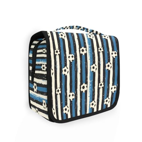 senya Kulturbeutel zum Aufhängen, Motiv: Fußballbälle, Make-up-Tasche, Kosmetik-Organizer für Männer und Frauen, Blau / Schwarz gestreift, Blau-schwarze gestreifte Fußballbälle, Einheitsgröße senya Kulturbeutel zum Aufhängen, Motiv: Fußballbälle, Make-up-Tasche, Kosmetik-Organizer für Männer und Frauen, Blau / Schwarz gestreift, Blau-schwarze gestreifte Fußballbälle, Einheitsgröße von senya