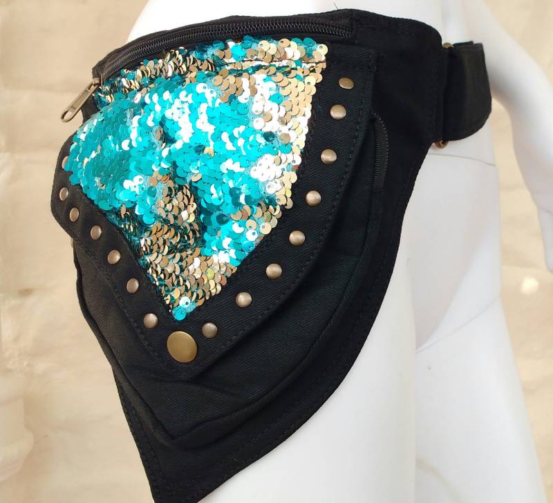 Saphirblaue Und Silberne Pailletten Bauchtasche, Gürteltasche, Festival Gürtel Saphirblaue Und Silberne Pailletten Bauchtasche, Gürteltasche, Festival Gürtel von sequinporium