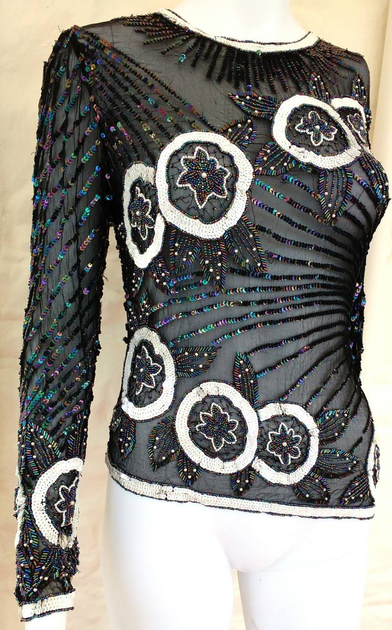 Vintage-Handsequin Und Perlentop von sequinporium