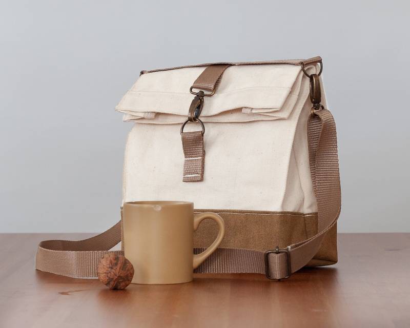 Beige Unterseite Lunchbag, Dicke Canvas Lunch Box, Handtasche Mit Schultergurt Beige Unterseite Lunchbag, Dicke Canvas Lunch Box, Handtasche Mit Schultergurt von sericowork