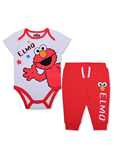 Sesame Street Baby’s Short Sleeve Romper with Jog Pants, Elmo Bodysuit Set, White, Size NB von Sesame Street