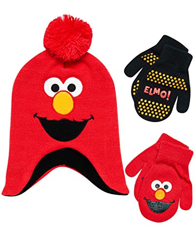 Sesame Street Jungs Elmo Hut und 2 Paar Handschuhe Cold Weather Set Alter 2-4 Orange, Schwarz von Sesame Street