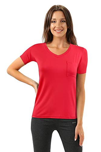 sesto senso Damen T-Shirt V-Ausschnitt Brusttasche Viskose XL Himbeere Rosa von sesto senso