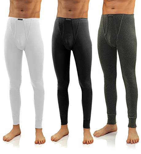 sesto senso Herren 3er Pack Lange Unterhose 114 Modell (XXL, Weiß/Schwarz/Dunkelmelange) von sesto senso