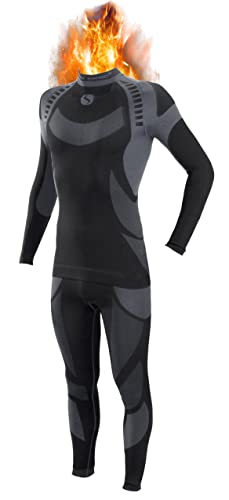 sesto senso® Herren Funktionsunterwäsche Set Skiunterwäsche Schnelltrocknend Langarmes Unterhemd Funktionsshirt und Lange Unterhose Funktionsleggings Thermoaktiv (M, Grau Set) von sesto senso