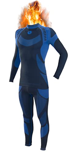 sesto senso® Herren Funktionsunterwäsche Set Skiunterwäsche Schnelltrocknend Langarmes Unterhemd Funktionsshirt und Lange Unterhose Funktionsleggings Thermoaktiv (S, Blau Set) von sesto senso