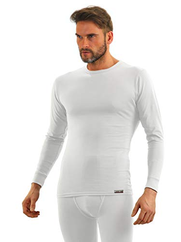 sesto senso Herren Langarm Unterhemd Weiß Baumwolle Funktionsunterhemd mit Rundhalsausschnitt Funktionsshirt Thermo Unterwäsche Winter M Weiß von sesto senso