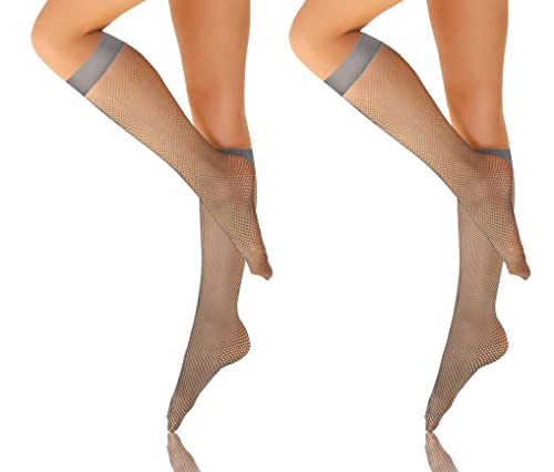 sesto senso 2 Paar Damen Netzkniestrümpfe Netzstrümpfe Knielang Feinmaschig Grau von sesto senso