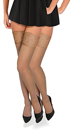 sesto senso 2 Paar Halterlose Feinstrümpfe 20 Den Strümpfe mit Spitze Damen Beige Hautfarbe XS/S Golden von sesto senso