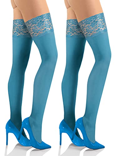 sesto senso 2 Paar Halterlose Strümpfe Blickdicht 40 Den mit Spitze Damen 3XL/4XL Petrol Blau sesto senso 2 Paar Halterlose Strümpfe Blickdicht 40 Den mit Spitze Damen 3XL/4XL Petrol Blau von sesto senso
