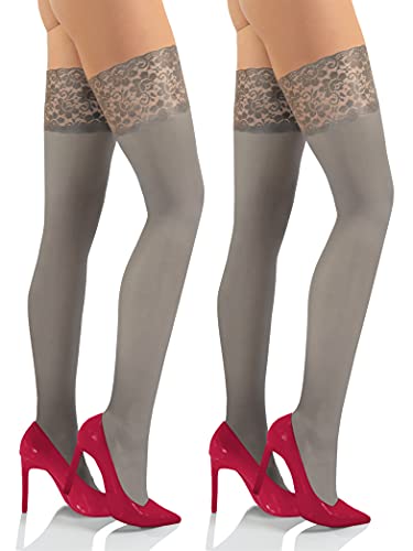 sesto senso 2 Paar Halterlose Strümpfe Blickdicht 40 Den mit Spitze Damen XL/XXL Grigio Grau sesto senso 2 Paar Halterlose Strümpfe Blickdicht 40 Den mit Spitze Damen XL/XXL Grigio Grau von sesto senso