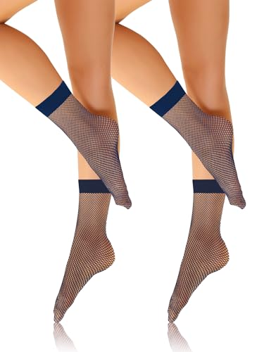 sesto senso 2 Paar Netzsocken Damen Söckchen Net Sod Socken Blau Dunkelblau von sesto senso