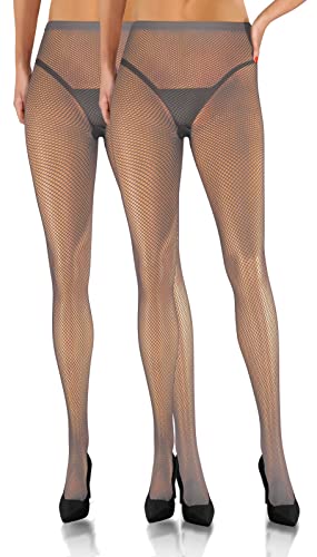 sesto senso 2 Paar Netzstrumpfhose Feinmaschig Sexy Damen Engmaschig Netzstrümpfe Grau 3/4 M/L Grey von sesto senso