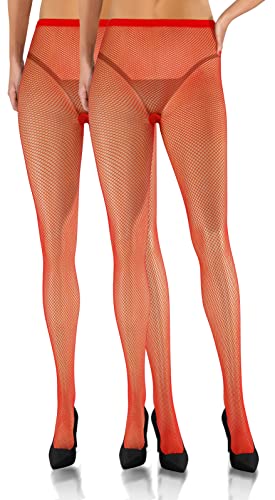 sesto senso 2 Paar Netzstrumpfhose Feinmaschig Sexy Damen Engmaschig Netzstrümpfe Rot 1/2 XS/S Red von sesto senso