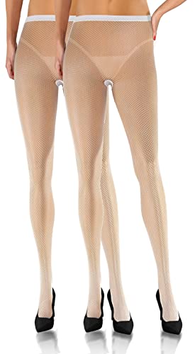 sesto senso 2 Paar Netzstrumpfhose Feinmaschig Sexy Damen Engmaschig Netzstrümpfe Weiß 1/2 XS/S White von sesto senso