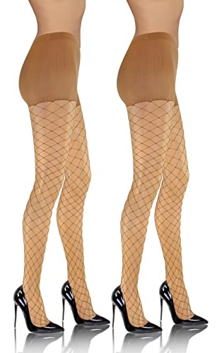 sesto senso 2 Paar Netzstrumpfhose Große Löcher Netzstrümpfe Hohe Taille Höschenteil Fishnet Strümpfe Hautfarbe beige Grande XS/S 1/2 Antylop von sesto senso