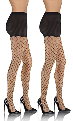 sesto senso 2 Paar Netzstrumpfhose Große Löcher Netzstrümpfe Hohe Taille Höschenteil Fishnet Strümpfe Schwarz Grande XS/S 1/2 Black von sesto senso