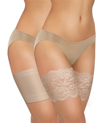 sesto senso 2 Paar Oberschenkelbänder Spitze und Glatt Sexy Elastische Anti-reibung mit 4 Silikonstreifen hautfarben Beige 60-65 M von sesto senso