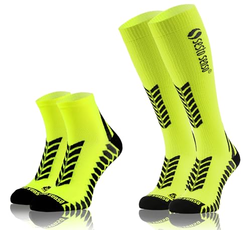 sesto senso 2 Paar Sneaker Laufsocken Gelb und Kompressionsstrümpfe Sportsocken Damen Herren 39-42 Yellow von sesto senso