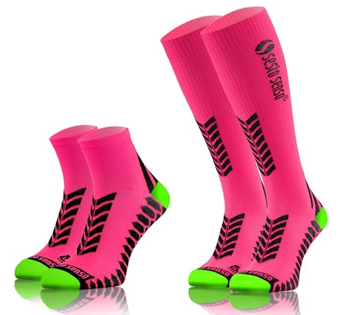 sesto senso 2 Paar Sneaker Laufsocken Rosa und Kompressionsstrümpfe Sportsocken Damen Herren 39-42 Pink von sesto senso