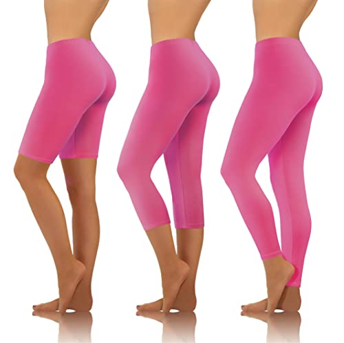 sesto senso 3 Paar Damen Sport Leggings Verschiedene Beinlängen Baumwolle Bunt Yoga Fitness Hose 1/2 Länge Kurz + 3/4 Länge + Langes Bein 3XL Rosa von sesto senso