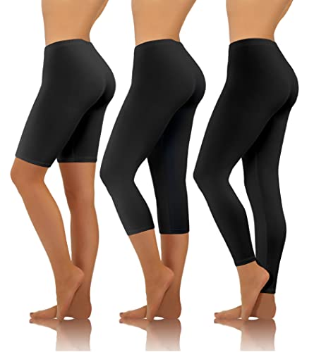 sesto senso 3 Paar Damen Sport Leggings Verschiedene Beinlängen Baumwolle Bunt Yoga Fitness Hose 1/2 Länge Kurz + 3/4 Länge + Langes Bein 4XL Schwarz von sesto senso