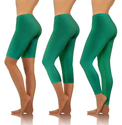 sesto senso 3 Paar Damen Sport Leggings Verschiedene Beinlängen Baumwolle Bunt Yoga Fitness Hose 1/2 Länge Kurz + 3/4 Länge + Langes Bein M Grün von sesto senso