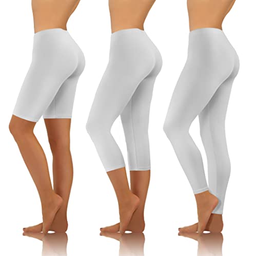 sesto senso 3 Paar Damen Sport Leggings Verschiedene Beinlängen Baumwolle Bunt Yoga Fitness Hose 1/2 Länge Kurz + 3/4 Länge + Langes Bein XXL Weiss von sesto senso