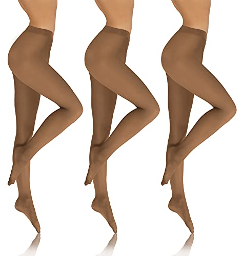 sesto senso 3 Paar Damen Strumpfhose Blickdicht 70 DEN Microfaser Beige Hautfarbe 2 XS-S SET3 von sesto senso