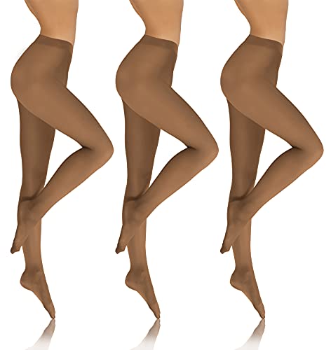 sesto senso 3 Paar Damen Strumpfhose Blickdicht 70 DEN Microfaser Beige Hautfarbe XL SET3 von sesto senso