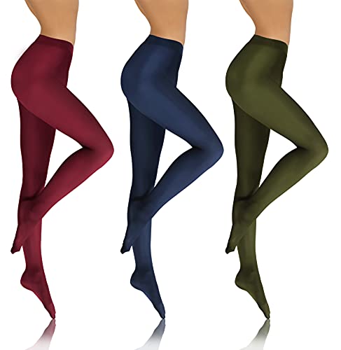 sesto senso 3 Paar Damen Strumpfhose Blickdicht 70 DEN Microfaser Rotwein Rot Grün Blau 2 XS-S SET4 von sesto senso