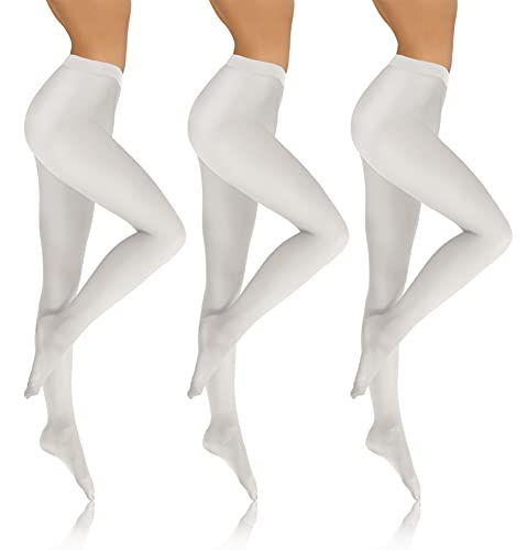 sesto senso 3 Paar Damen Strumpfhose Blickdicht 70 DEN Microfaser Weiß 2 XS-S SET2 von sesto senso