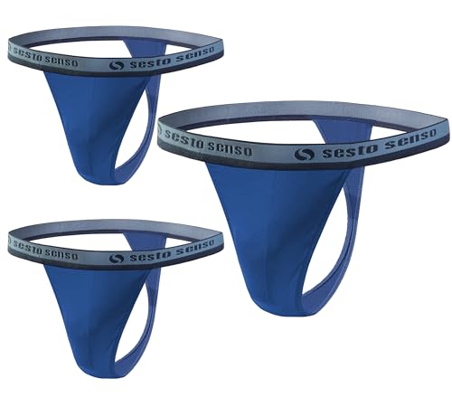 sesto senso 3 Paar Herren String Baumwolle Thong Slips Tanga Sport G-StringXXL Dunkelblau von sesto senso