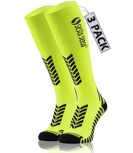 sesto senso 3 Paar Kompressionsstrümpfe Sport Damen Herren Bunt Hohe Sportsocken Laufsocken Gelb 35-38 3 pack Yellow von sesto senso