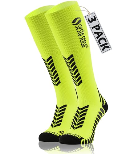 sesto senso 3 Paar Kompressionsstrümpfe Sport Damen Herren Unisex Bunt Hohe Sportsocken Laufsocken Gelb 35-38 3 pack Yellow von sesto senso