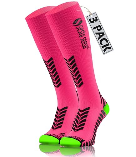 sesto senso 3 Paar Kompressionsstrümpfe Sport Damen Herren Bunt Hohe Sportsocken Laufsocken Rosa 35-38 3 pack Pink von sesto senso