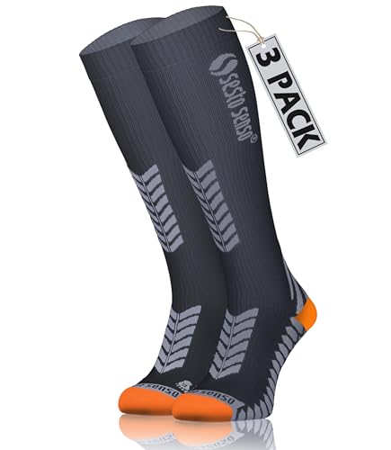 sesto senso 3 Paar Kompressionsstrümpfe Sport Damen Herren Unisex Bunt Hohe Sportsocken Laufsocken Schwarz Graphit 47-50 3 pack Graphite von sesto senso