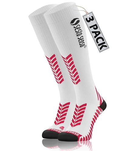 sesto senso 3 Paar Kompressionsstrümpfe Sport Damen Herren Unisex Bunt Hohe Sportsocken Laufsocken Weiß 39-42 3 pack White von sesto senso