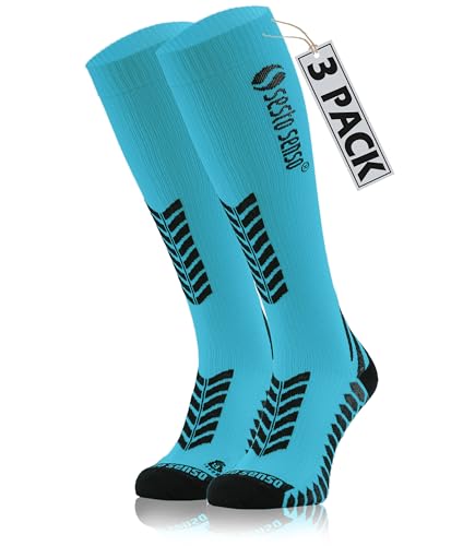 sesto senso 3 Paar Kompressionsstrümpfe Sport Damen Herren Unisex Bunt Hohe Sportsocken Laufsocken Blau 39-42 3 pack Blue von sesto senso