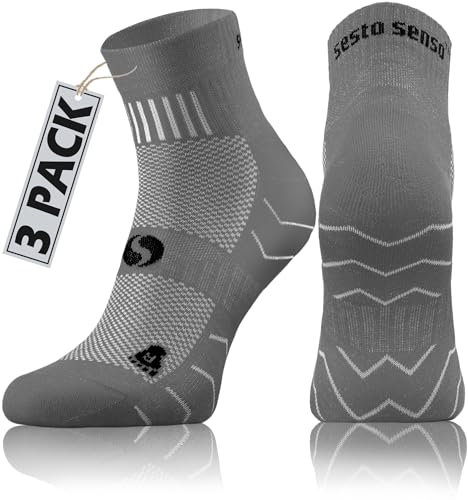 sesto senso 3 Paar Laufsocken Baumwolle Sportsocken Damen Herren Bunte Sport Socken 39-42 Grau von sesto senso